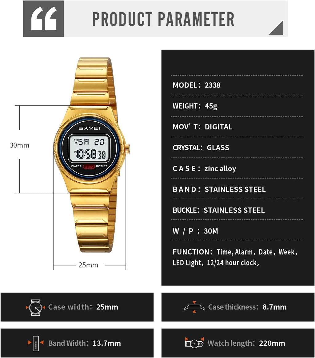 Gosasa Retro Ultra-Thin Digital Watch for Men & Women, 30M Water Resistant | Stainless Steel Design Adds A Business-Casual Look, Quartz Timing Pairs With LED Backlight, Alarm And Stopwatch For Daily Use