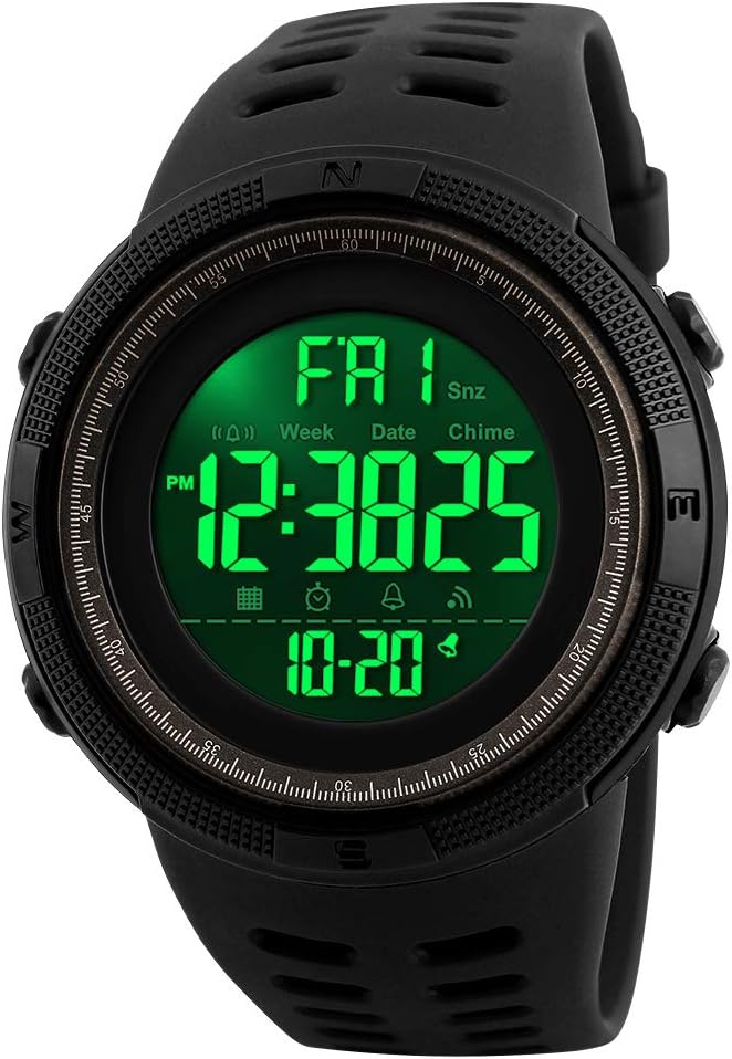 SKMEI Watch for Men,Military Sports Round Digital Watch with Waterproof Led Light Stopwatch Countdown Date Alarms Chronograph