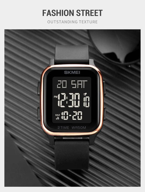Gosasa Classic Square Face Unisex Women's Men's Digital Multifunction Outdoor Casual Watch Countdown 50M Waterproof Led Light Wristwatch