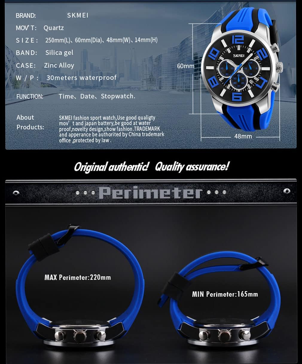 SKMEI Men Watches Silicone Band Young Waterproof Sports Fashion Casual Large Big Face Chronograph Luxury Luminous Analog Quartz Black Wrist Watch Gifts
