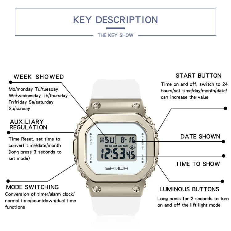SANDA 9006 LED Digital Display Square Dial Sports Electronic Watch for Men and Women