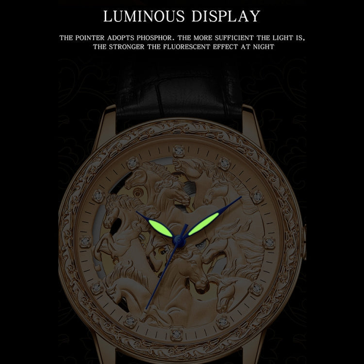 SANDA 7011 Leather Strap Luminous Waterproof Mechanical Watch