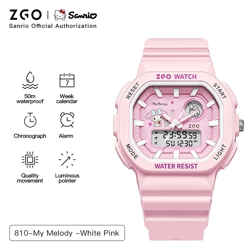 ZGO X Sanrio My Melody New Electronic Watch Dual Display Waterproof