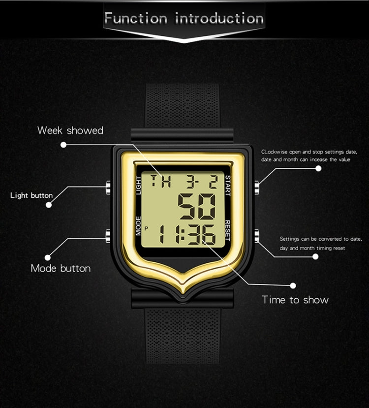 SANDA 388 Fashionable Square Outdoor Sports Leisure Watch Men's And Women's Multi-Functional Waterproof Luminous Electronic Watch