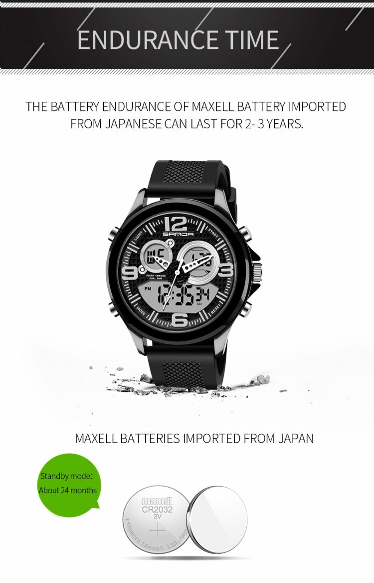 SANDA 793 large Dial Tide Watch Student Fashion Trend Multi Function Double Glow Waterproof Electronic Watch