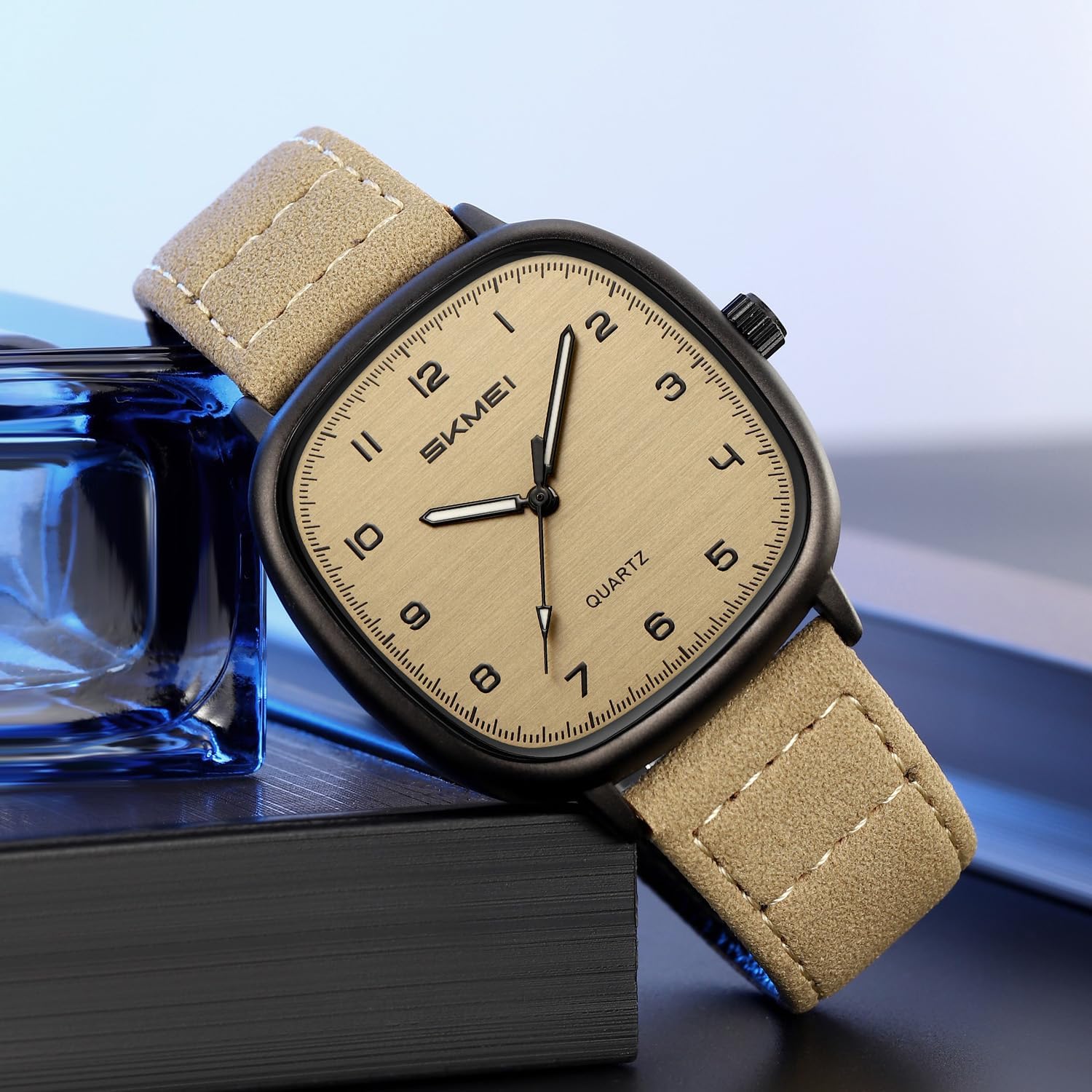 Mens Square Watch for Men Vintage Minimalist Analog Simple Watch | Unisex Watches for Adults, Leather Strap,3ATM Waterproof, Large Face Watch for Women,Classic Daily Wear,Gift for Him Her
