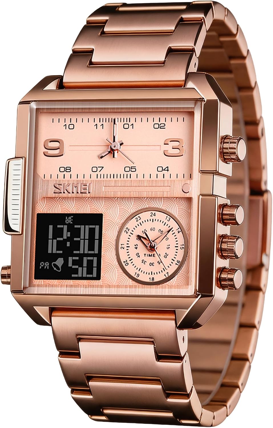 SKMEI Men's Digital Sports Watch, LED Square Large Face Analog Quartz Wrist Watch with Multi-Time Zone Waterproof Stopwatch