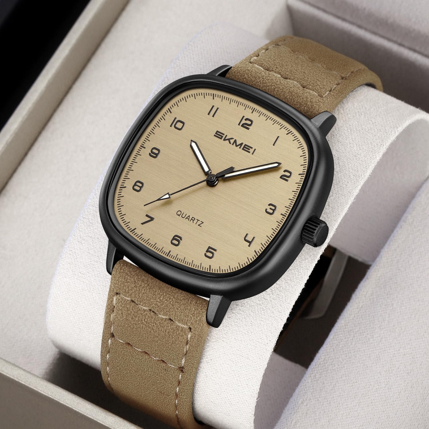 Mens Square Watch for Men Vintage Minimalist Analog Simple Watch | Unisex Watches for Adults, Leather Strap,3ATM Waterproof, Large Face Watch for Women,Classic Daily Wear,Gift for Him Her